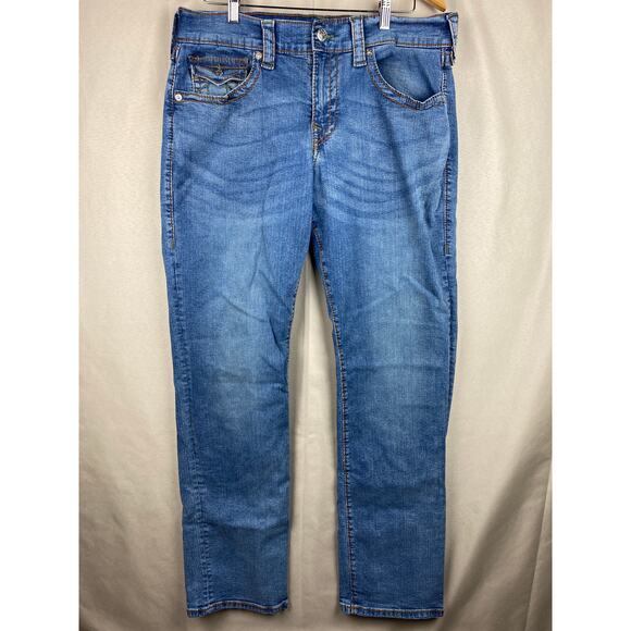 True Religion Ricky Big T Straight Jeans Relaxed Fit Flap Pockets 34 x 32 (36) - Picture 1 of 12